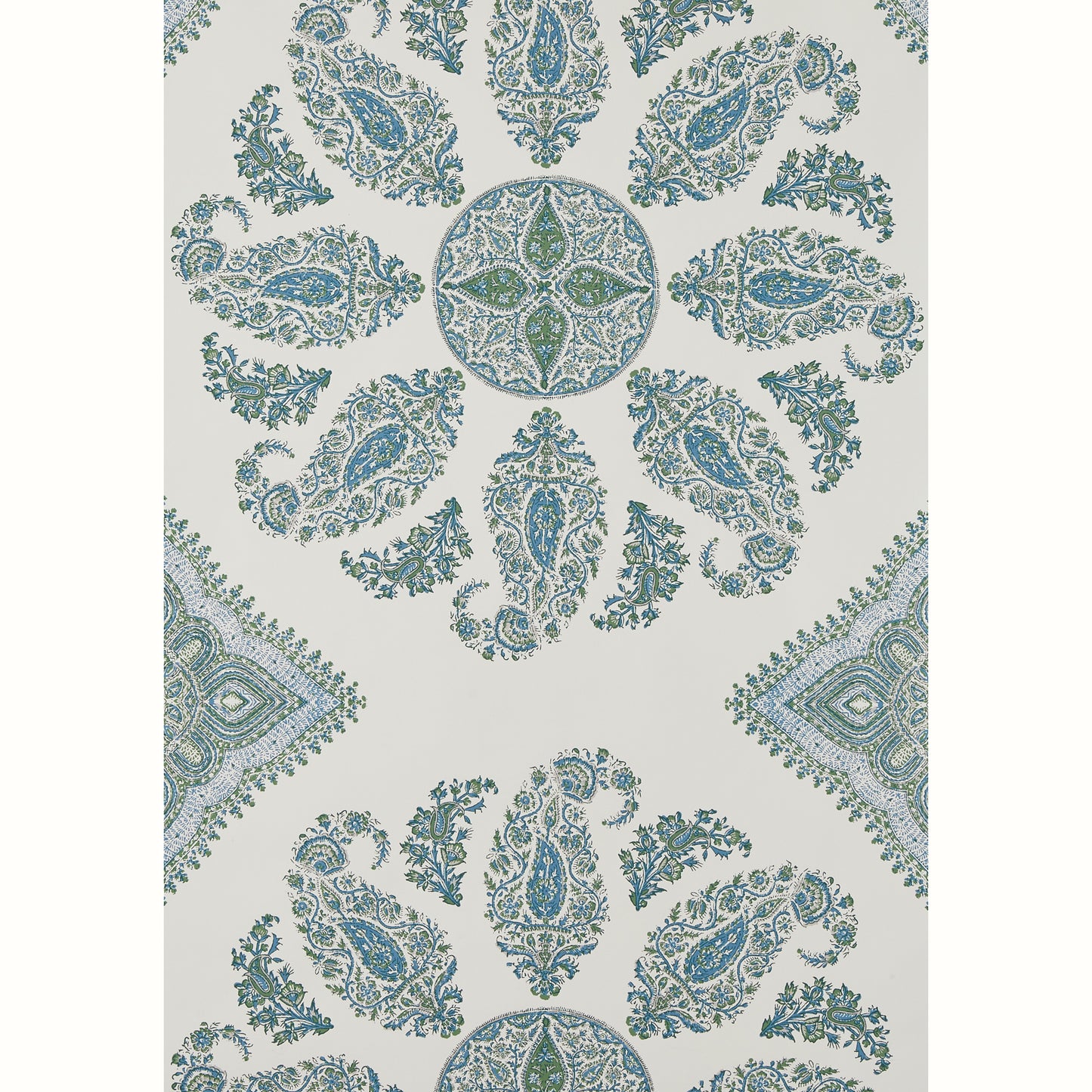Samarkand Wallpaper - Blue/Green on White