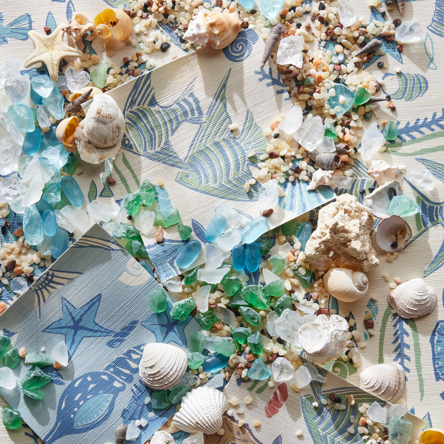 St Tropez - Green/Blue on White
