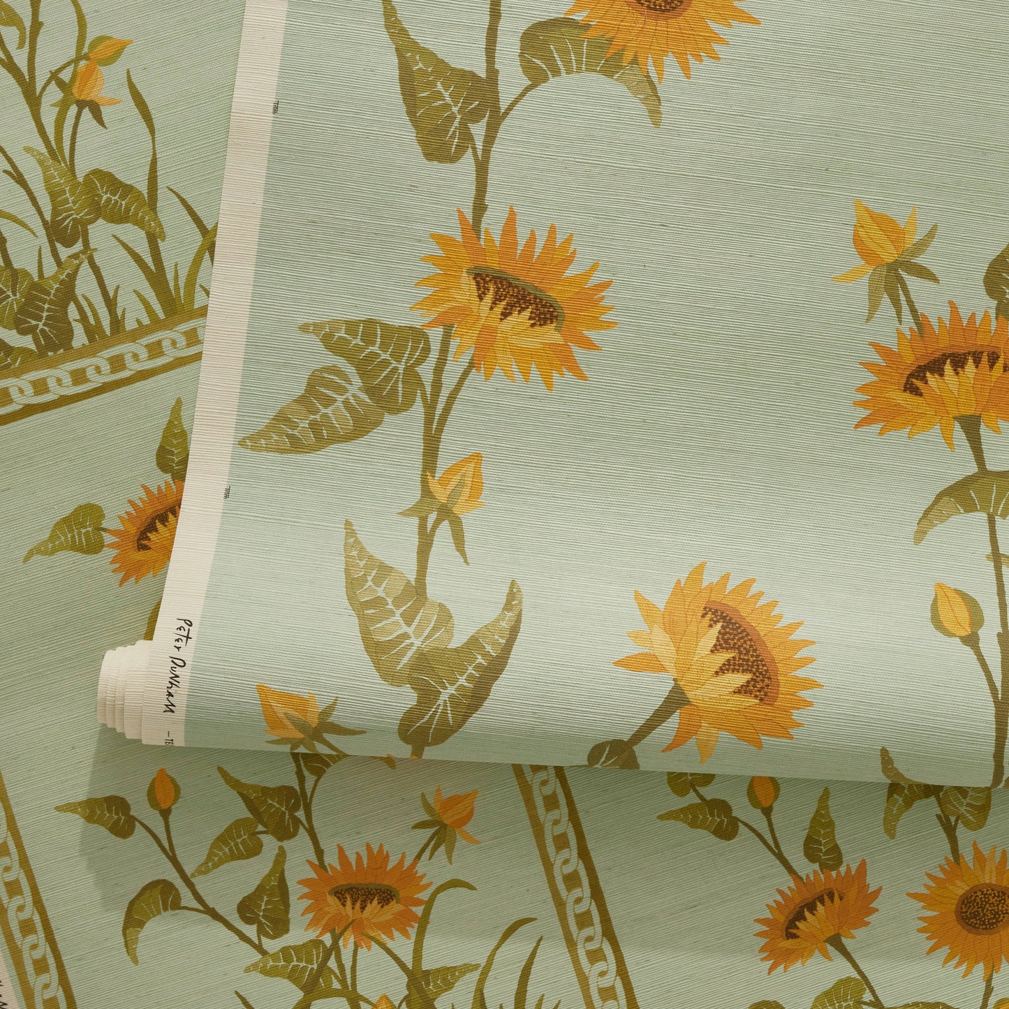 Sunflower Textiles Sunflower Vignette - Green on Sky – Peter Dunham Textiles